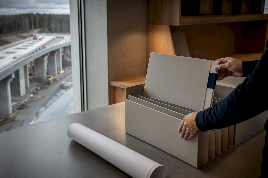 Construction documents organized in site office