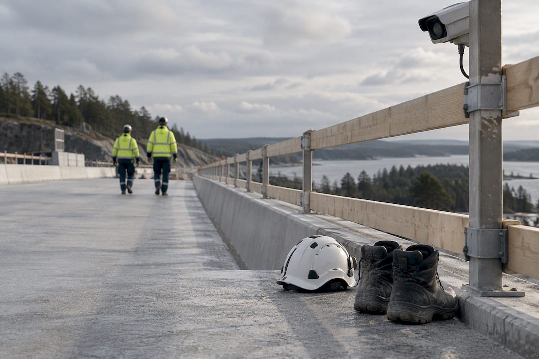 Construction safety gear beside marked fall zone