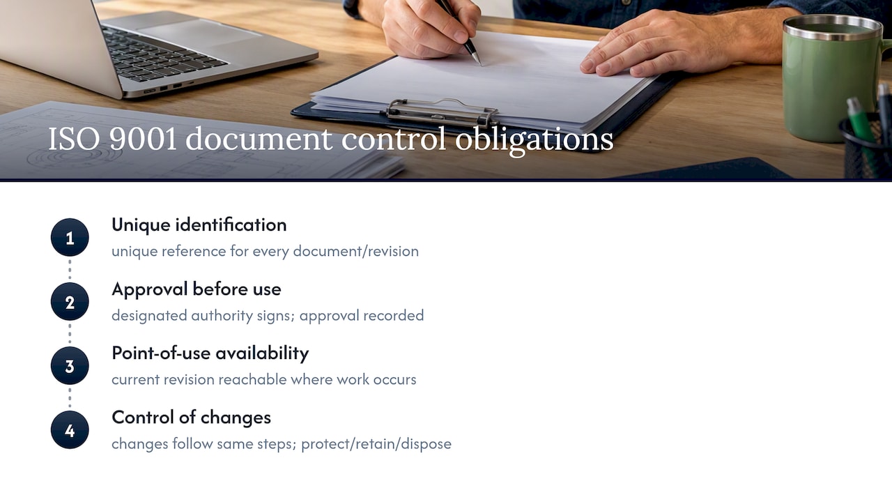 Four ISO 9001 document control obligations