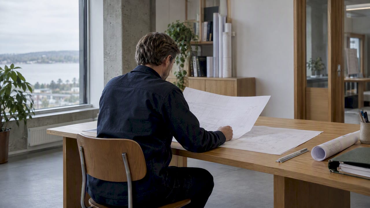 Engineer checking a controlled drawing revision