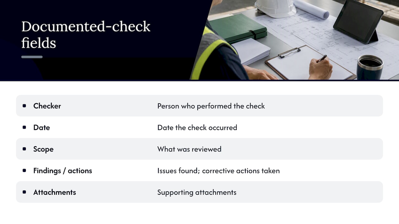 Six fields in an audit-ready check record