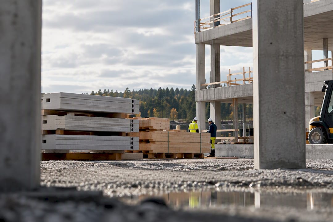 Nordic construction site with organized material handling