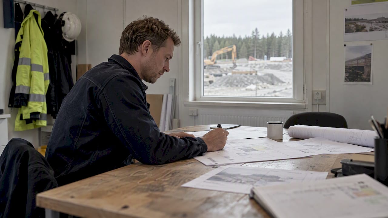 Engineer reviewing a construction workflow sequence