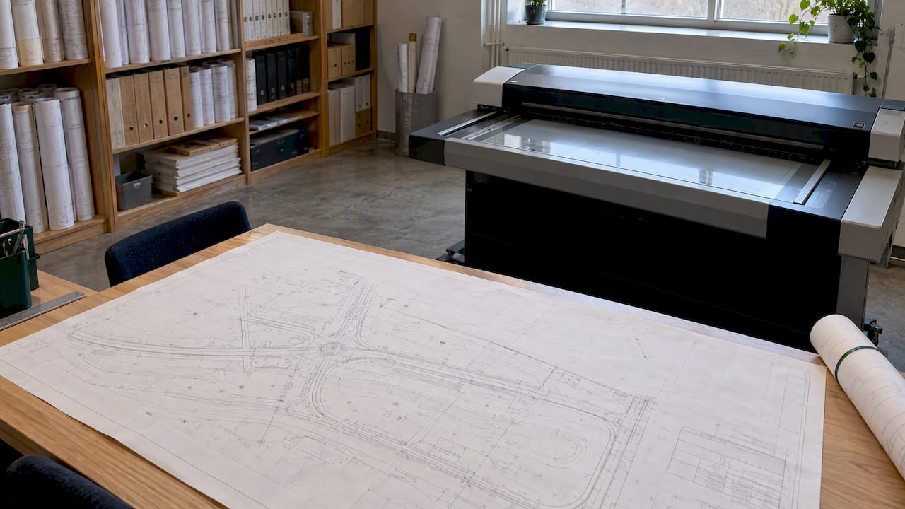 Engineering drawing on a large-format scanner