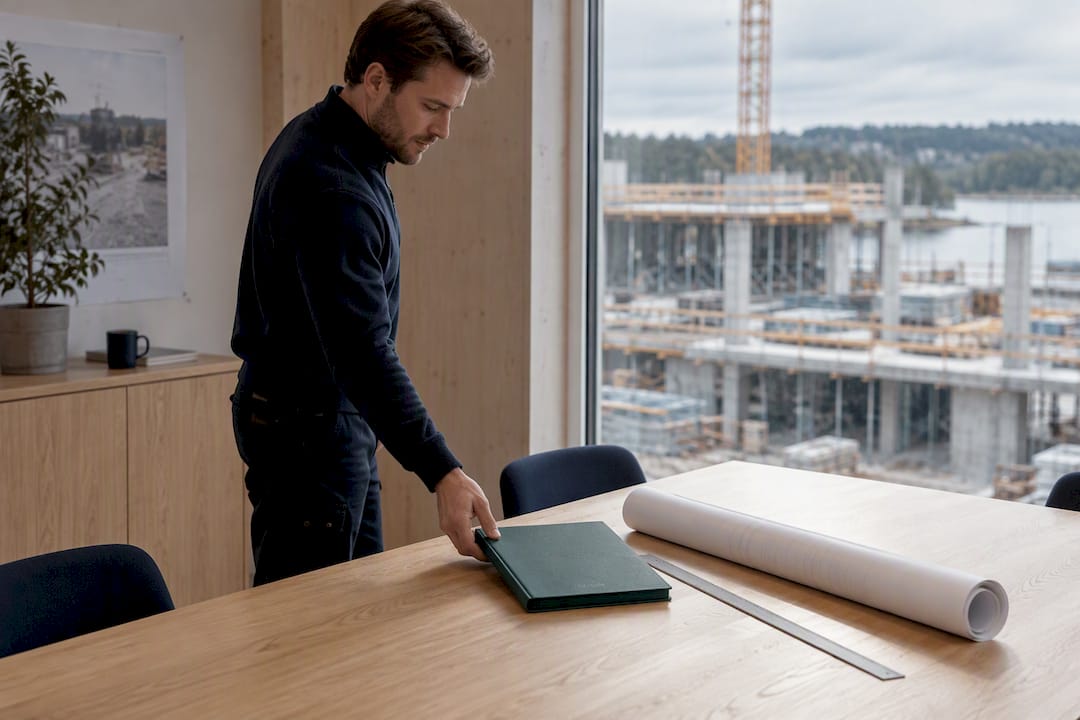 Construction project documents in Nordic site office