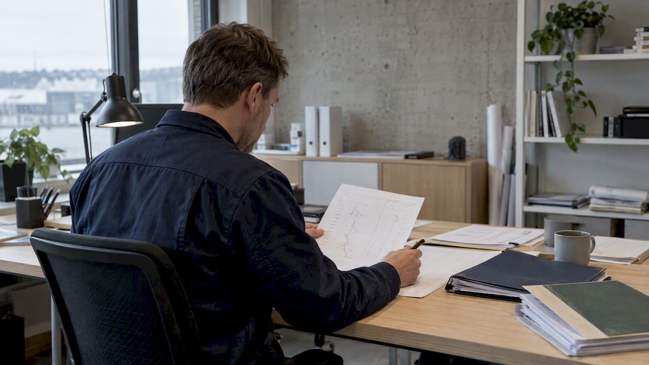 Engineer reviewing geotechnical source documents